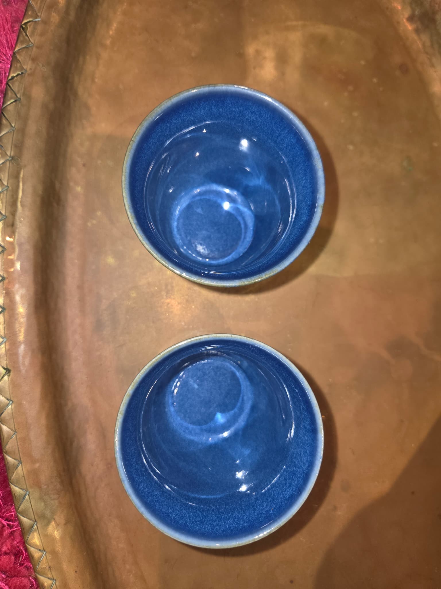 Set of 2 Japanese Blue Glazed Ceramic Tea Cups — photo 2 of 2