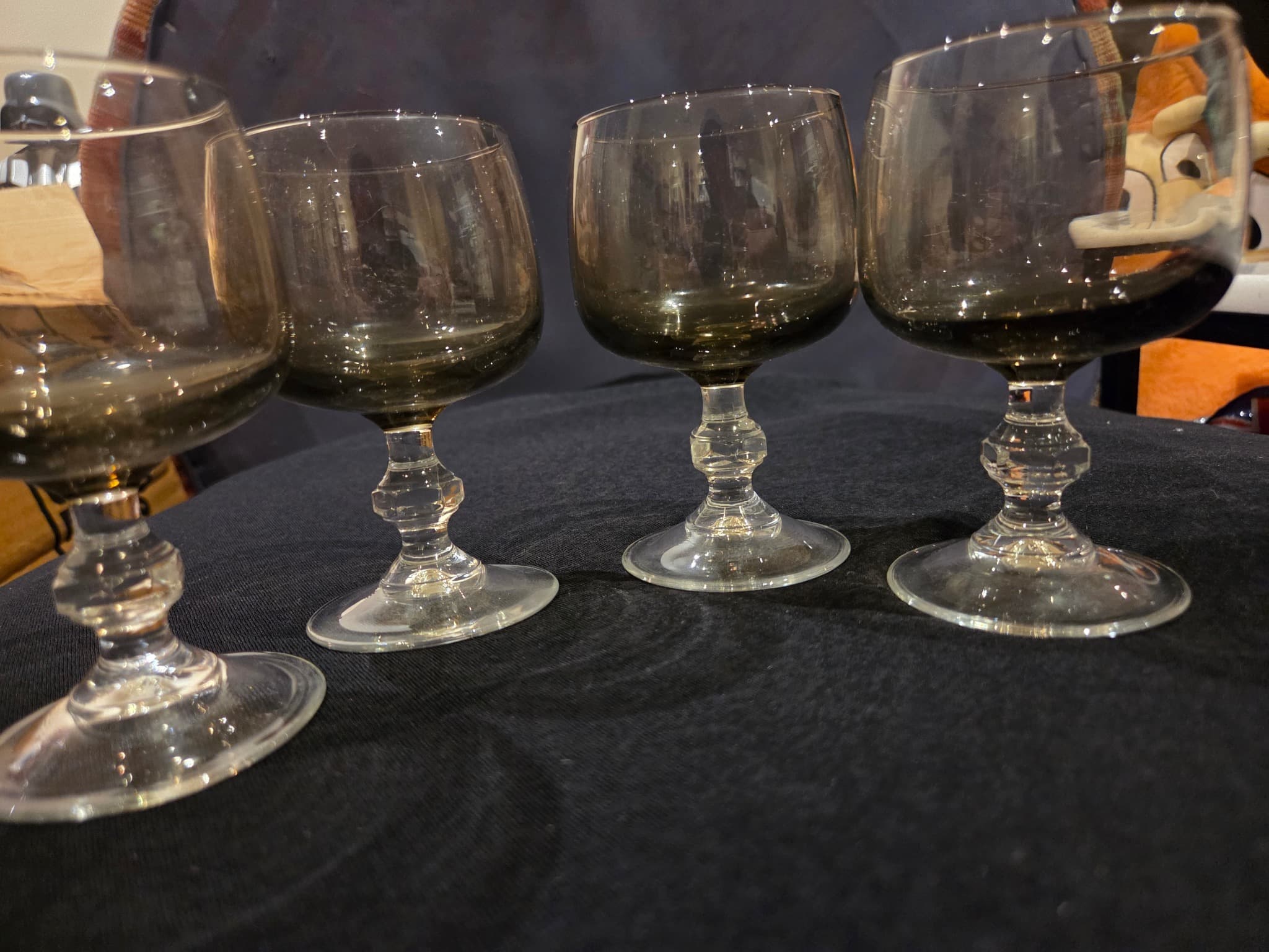 Set of 4 Vintage Smoke Glass Wine Goblets with Clear Stems — photo 2 of 2