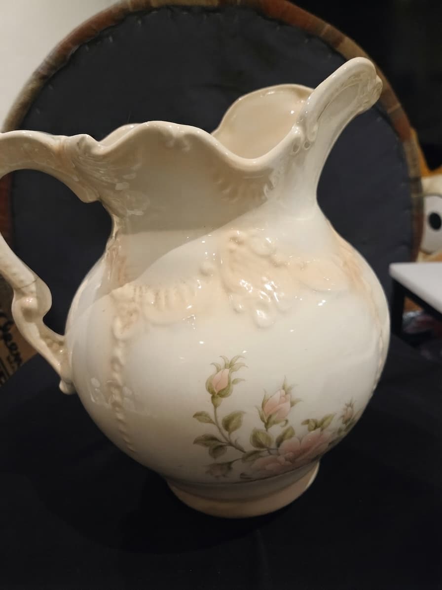 Shawnee Vintage Porcelain Floral Pitcher with Scalloped Rim — photo 1 of 5