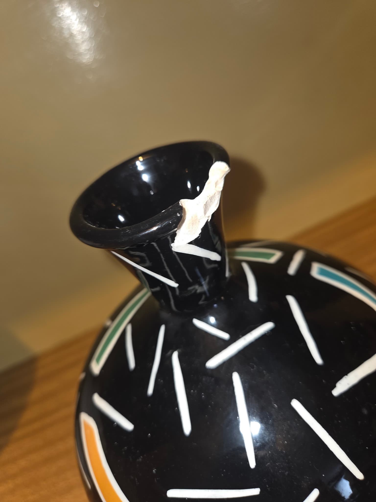 Vintage 1980s Memphis Style Black Ceramic Vase - Geometric Pattern — photo 2 of 3