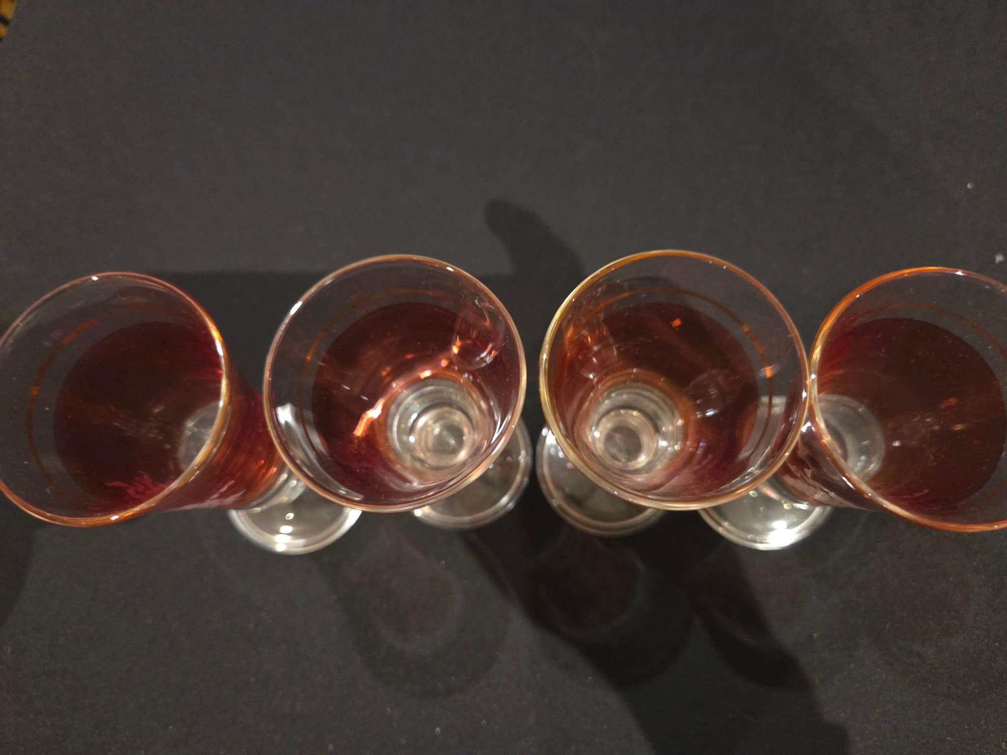 Vintage Amber Glass Cordial Glasses - Etched Grapevine & Gold Trim (Set of 4) — photo 3 of 3