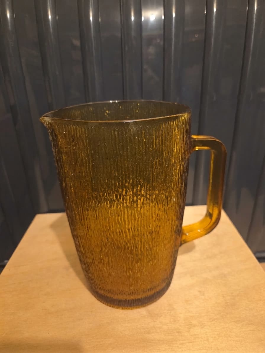 Vintage Amber Glass Pitcher with Bark Texture — photo 1 of 2
