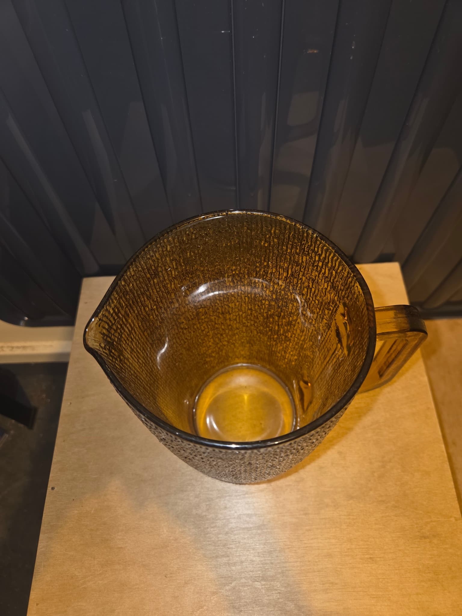 Vintage Amber Glass Pitcher with Bark Texture — photo 2 of 2