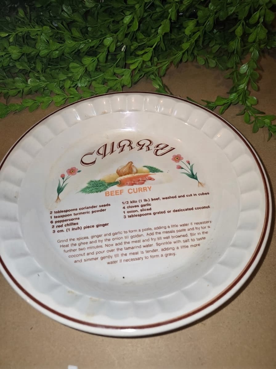 Vintage Beef Curry Recipe Decorative Plate - Fluted Edge