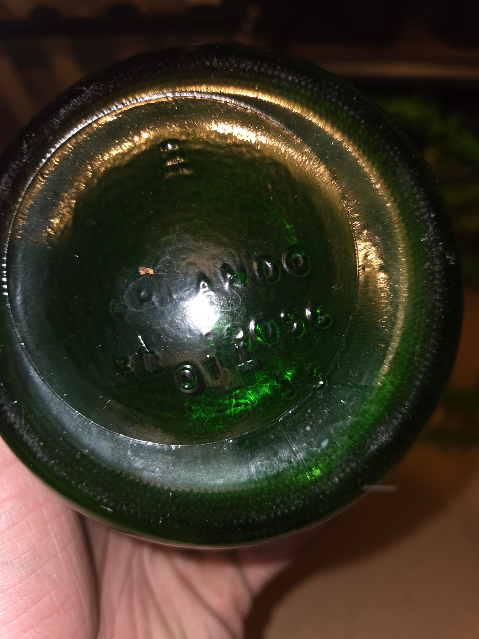 Vintage Bohemia Glass Bud Vases - Green with Gold Rim & Floral Enamel — photo 5 of 5