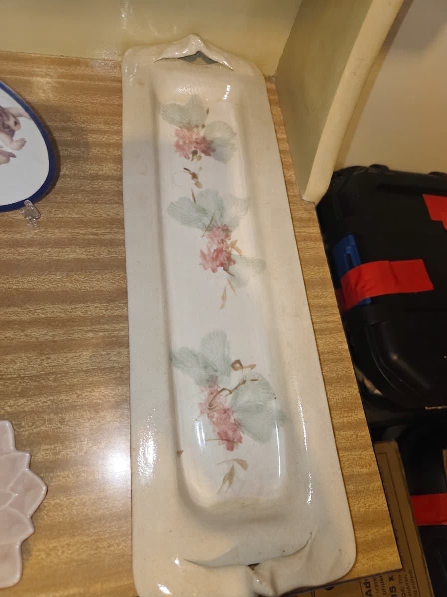 Vintage Ceramic Long Rectangular Serving Tray - Floral Motif