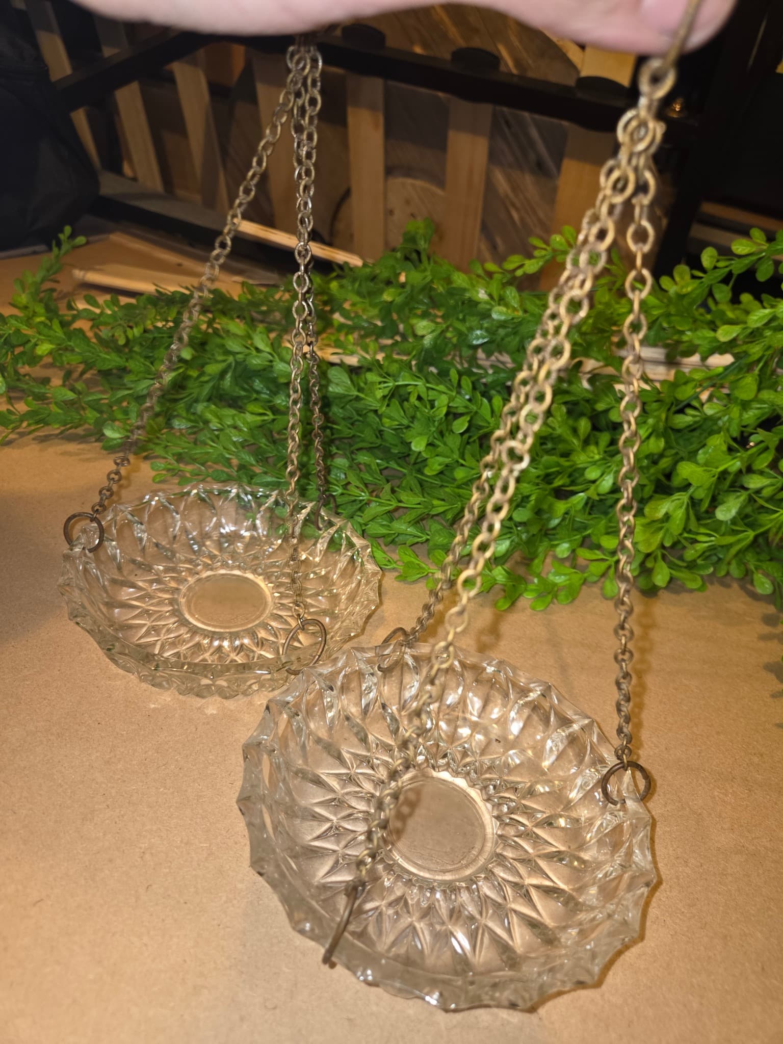 Vintage Crystal Glass Hanging Scale Trays - Pair — photo 2 of 3