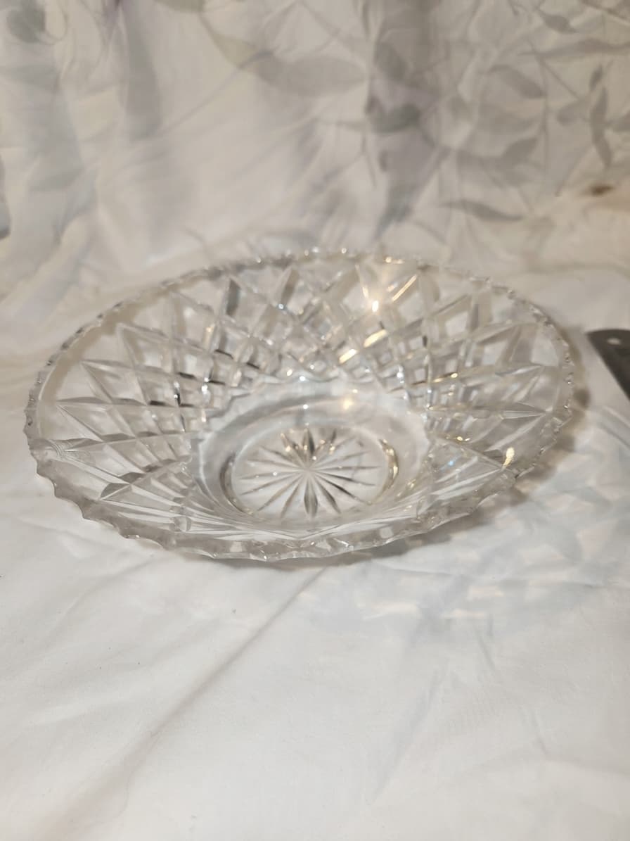 Vintage Cut Glass Serving Bowl - Clear Diamond Pattern — photo 1 of 6