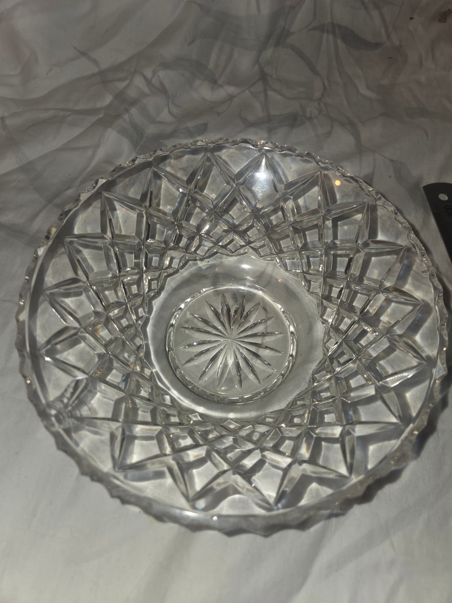 Vintage Cut Glass Serving Bowl - Clear Diamond Pattern — photo 2 of 6