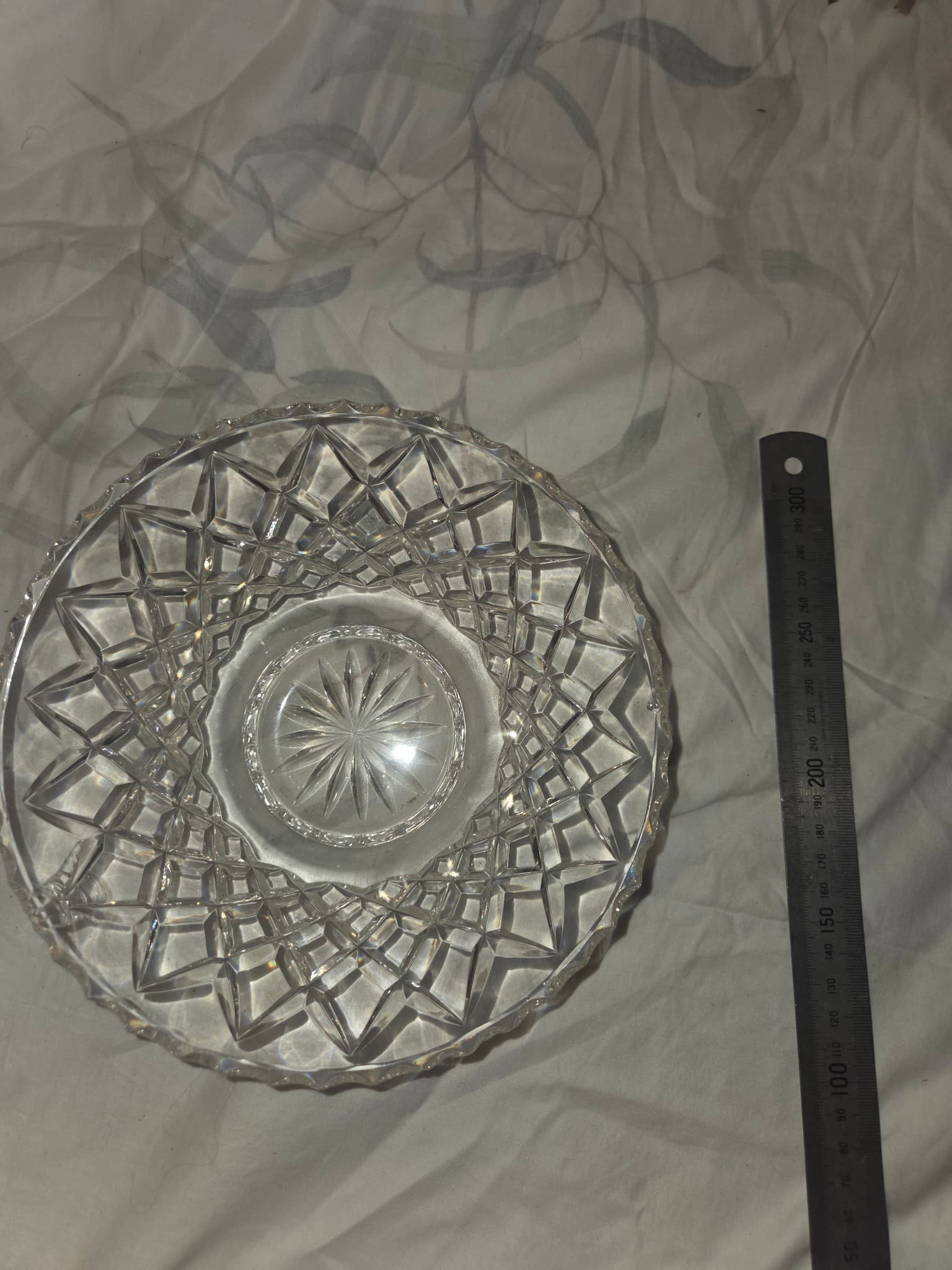 Vintage Cut Glass Serving Bowl - Clear Diamond Pattern — photo 3 of 6
