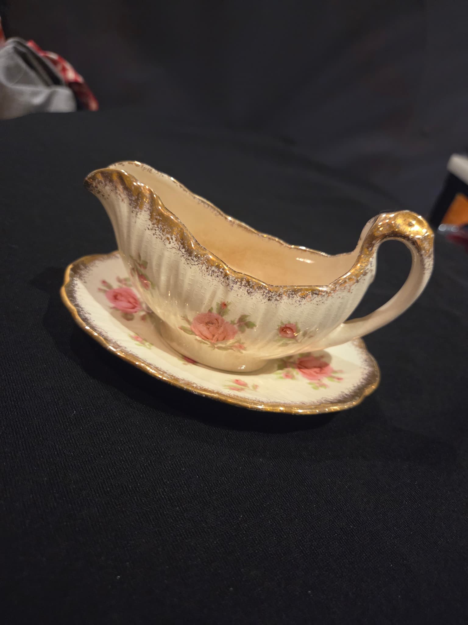 Vintage Ducal Floral Gravy Boat with Attached Underplate — photo 2 of 5