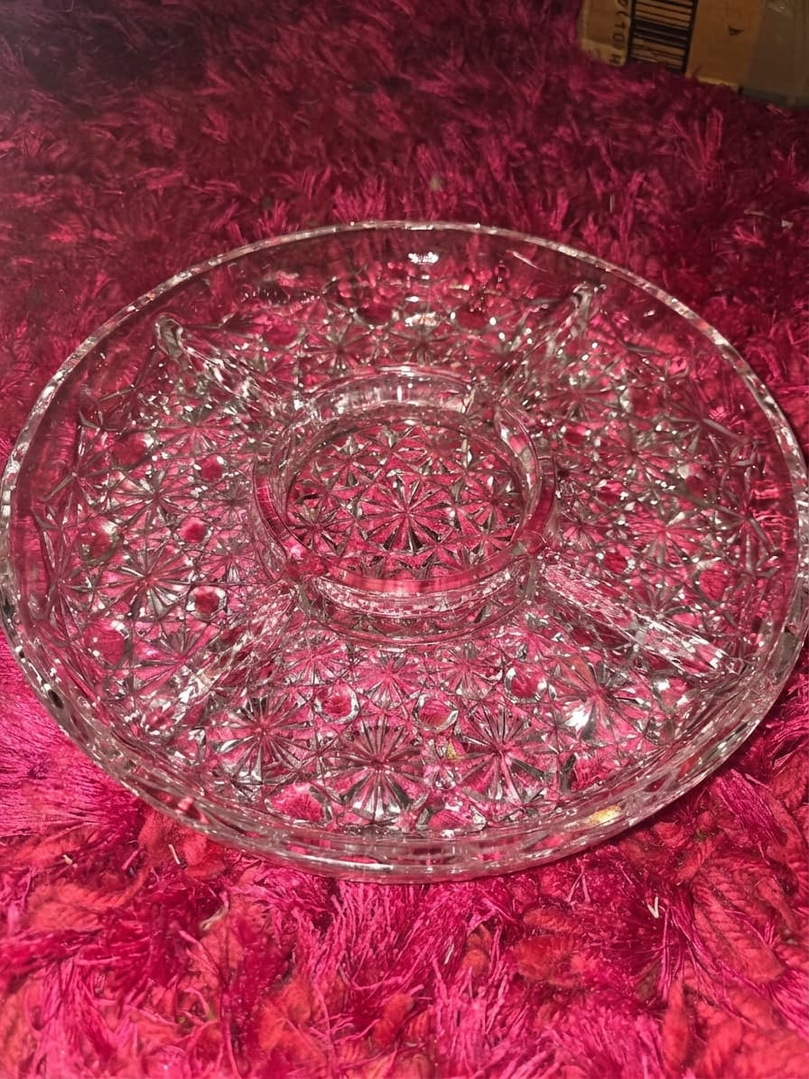 Vintage EAPG Starburst Pattern Glass Relish Tray — photo 1 of 3