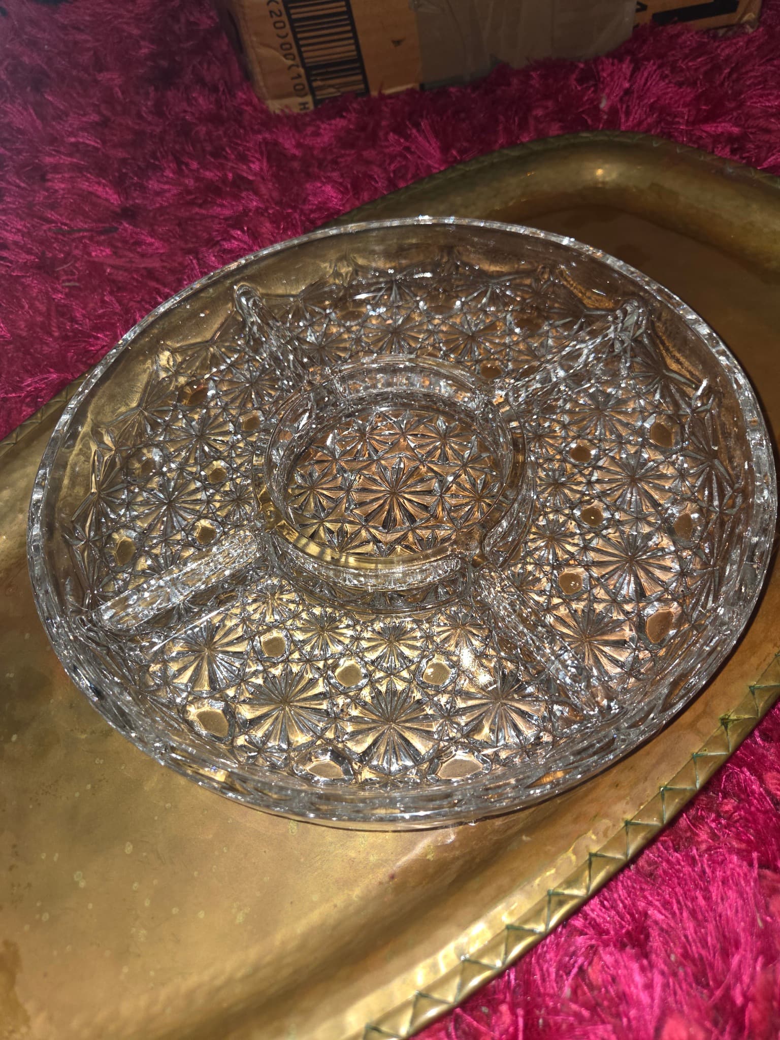 Vintage EAPG Starburst Pattern Glass Relish Tray — photo 2 of 3