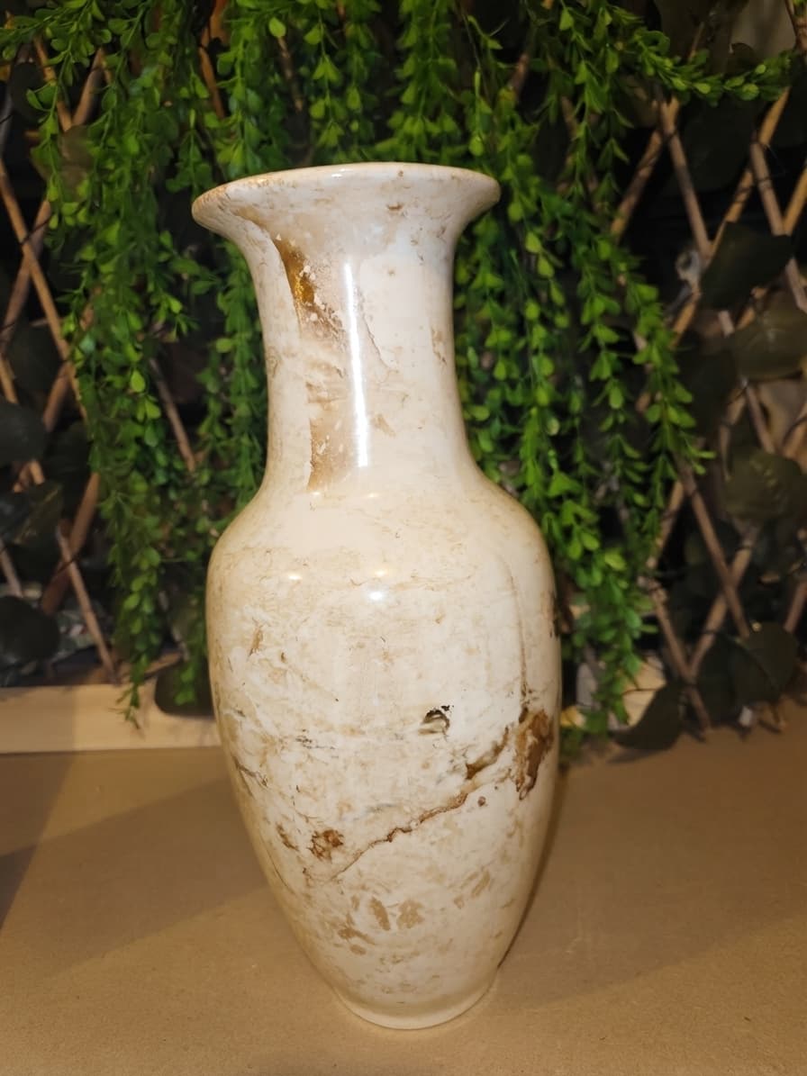 Vintage Faux Marble Ceramic Vase - Ivory and Brown — photo 1 of 4