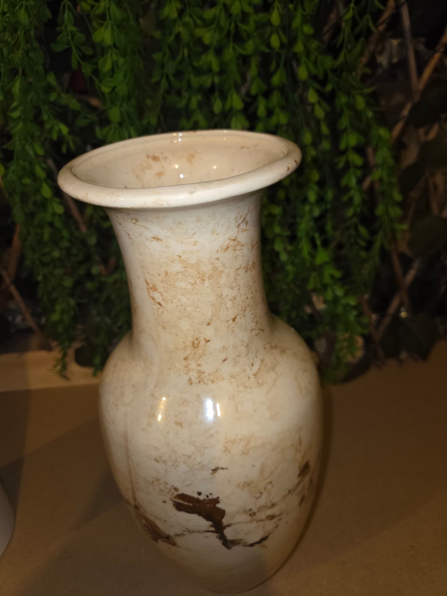 Vintage Faux Marble Ceramic Vase - Ivory and Brown — photo 2 of 4