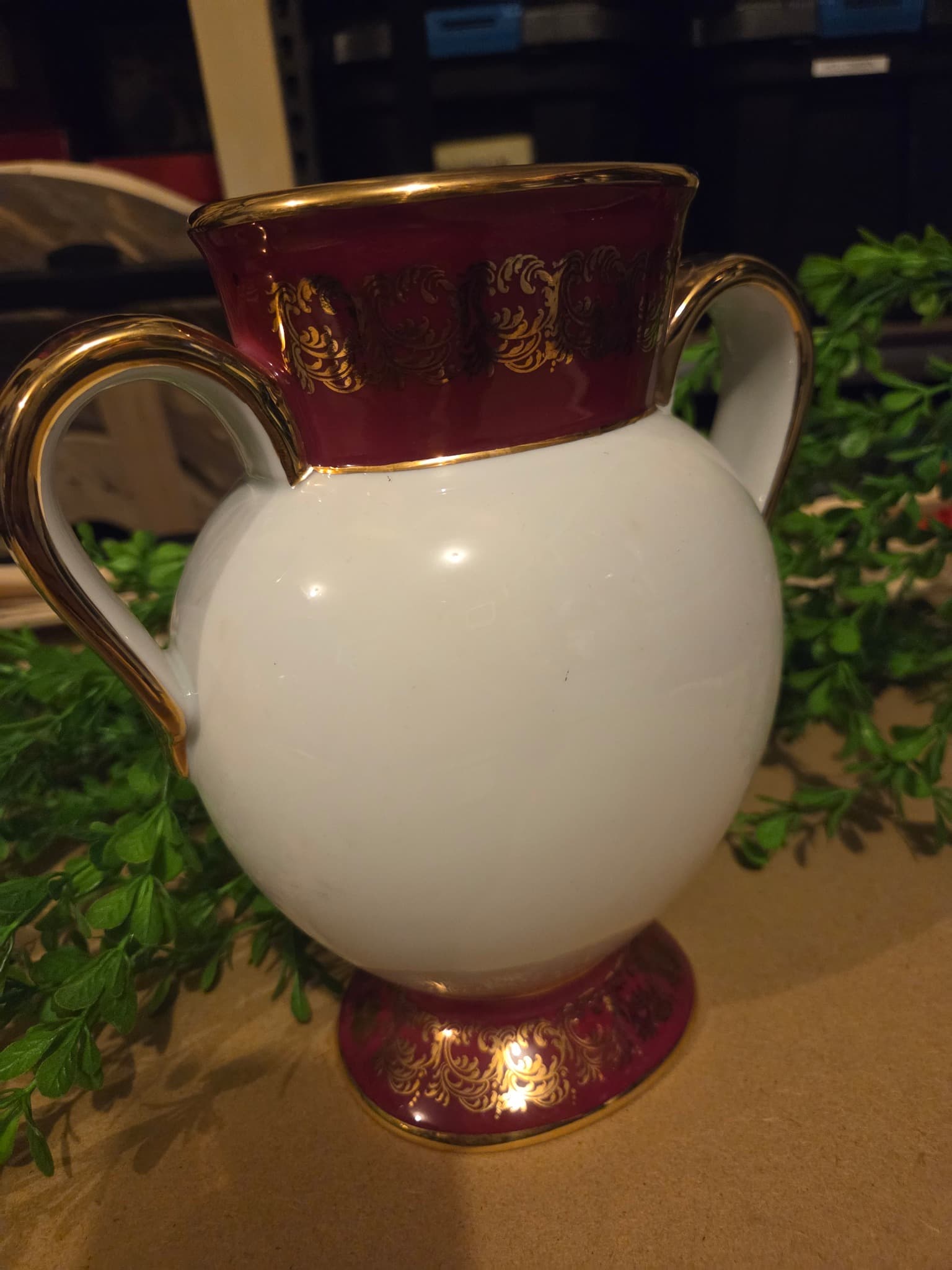 Vintage French Porcelain Urn Vase with Courting Couple Scene and Gold Trim — photo 3 of 5