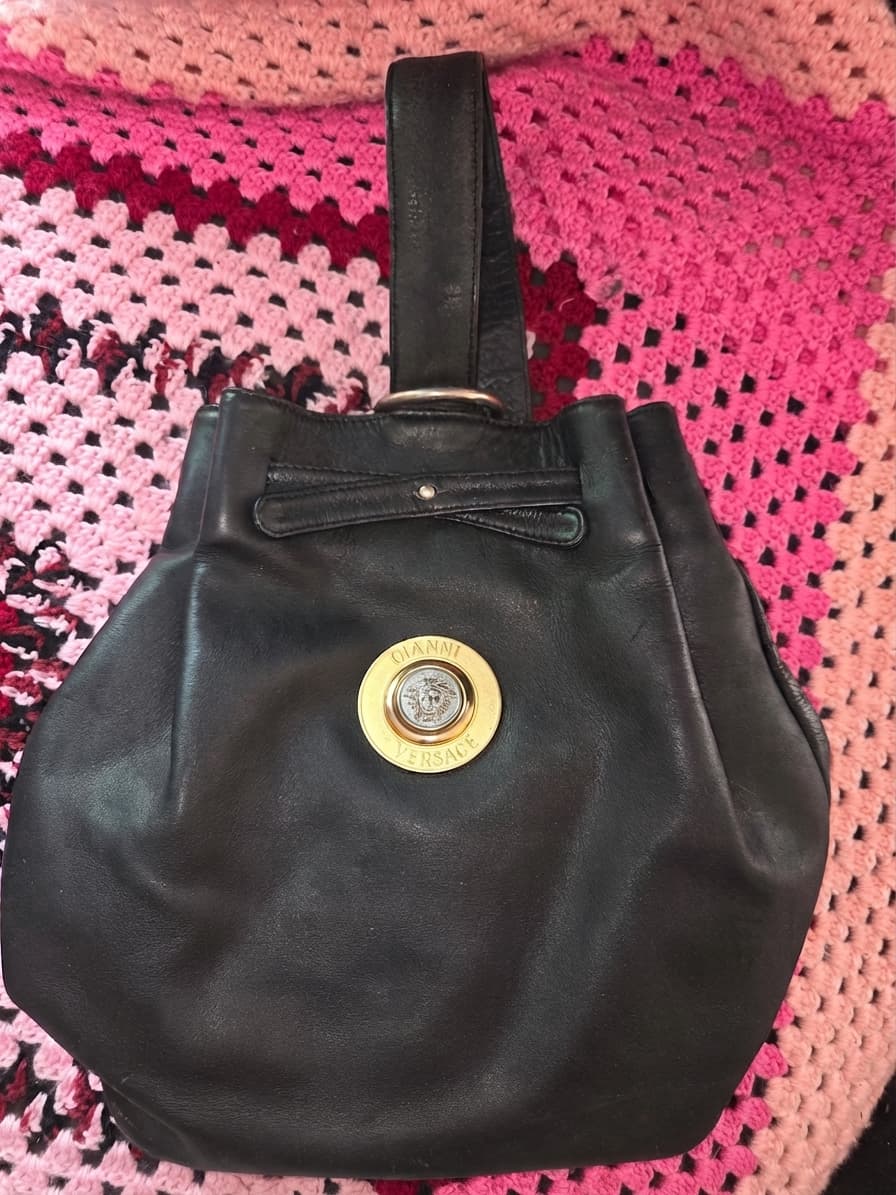 Vintage Gianni Versace Medusa Head Black Leather Bucket Bag — photo 1 of 5