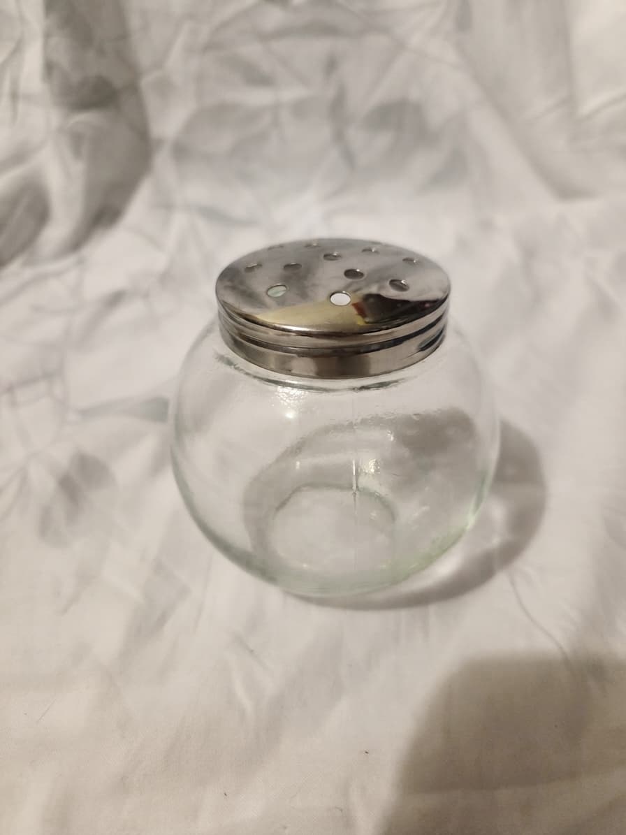 Vintage Glass Powder Jar With Metal Sifter Lid — photo 1 of 6