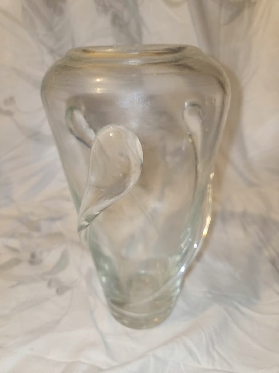 Vintage Hand Blown Clear Glass Vase With Applied Petal Accents — photo 1 of 4