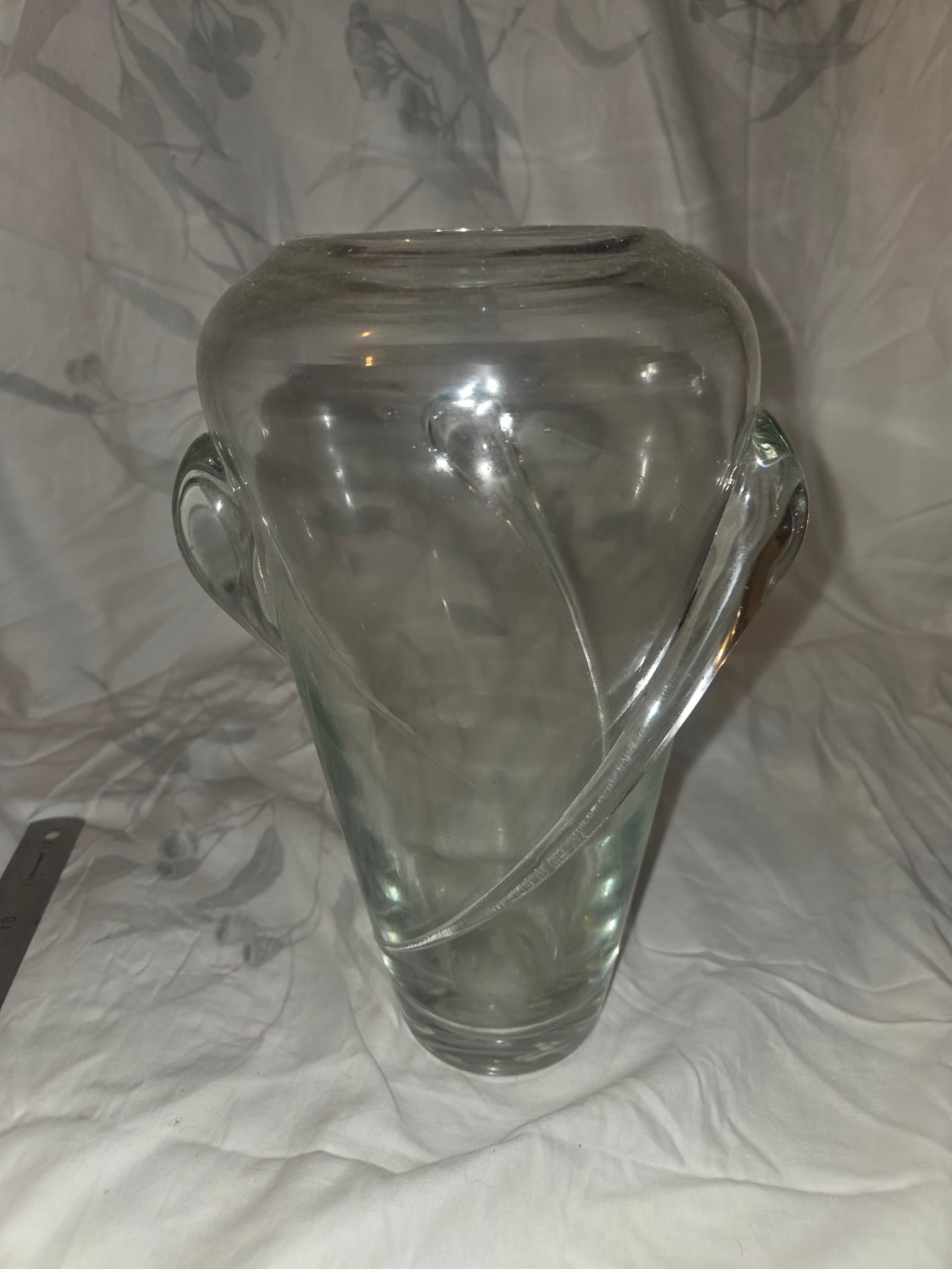 Vintage Hand Blown Clear Glass Vase With Applied Petal Accents — photo 2 of 4