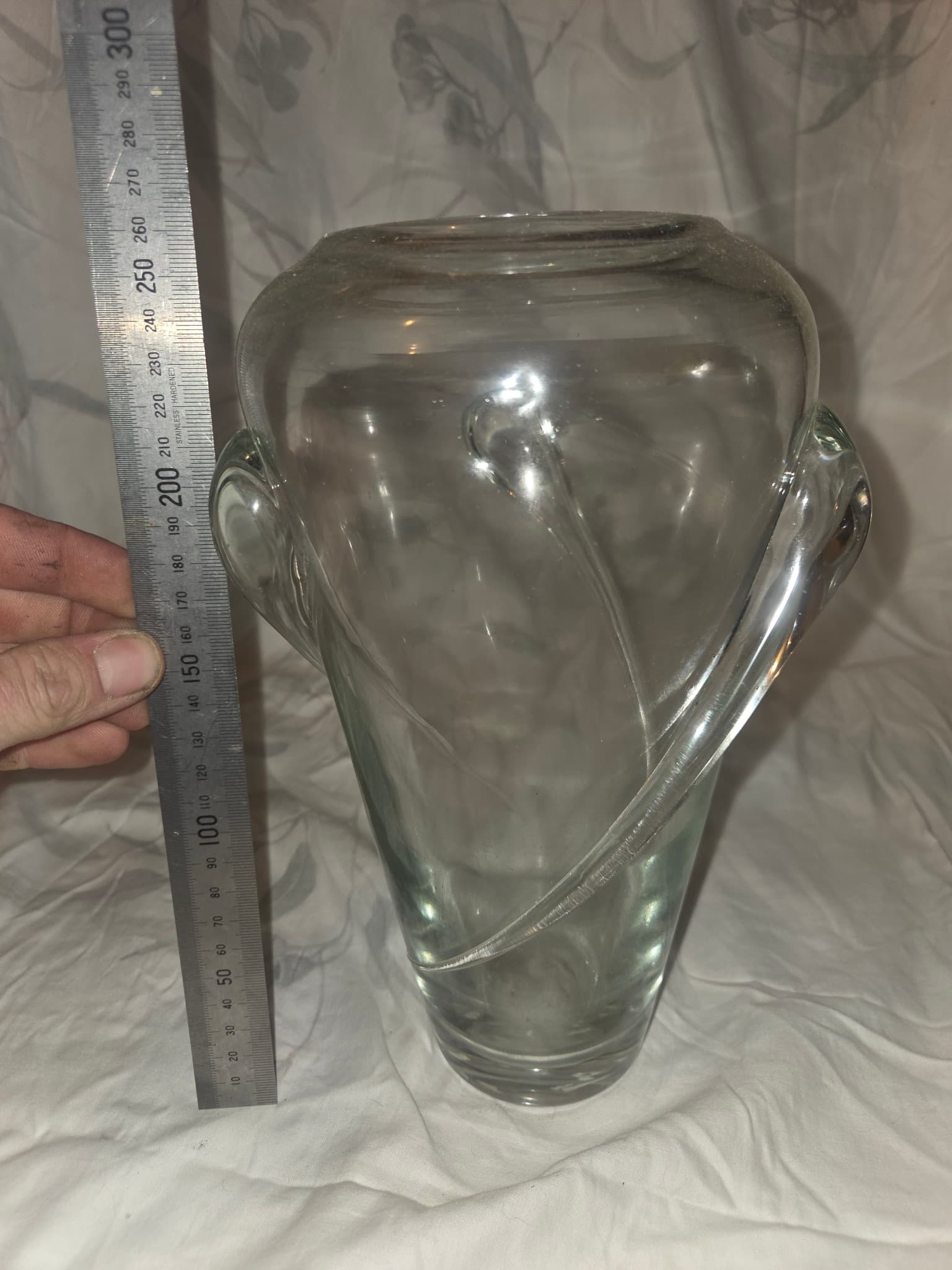 Vintage Hand Blown Clear Glass Vase With Applied Petal Accents — photo 3 of 4