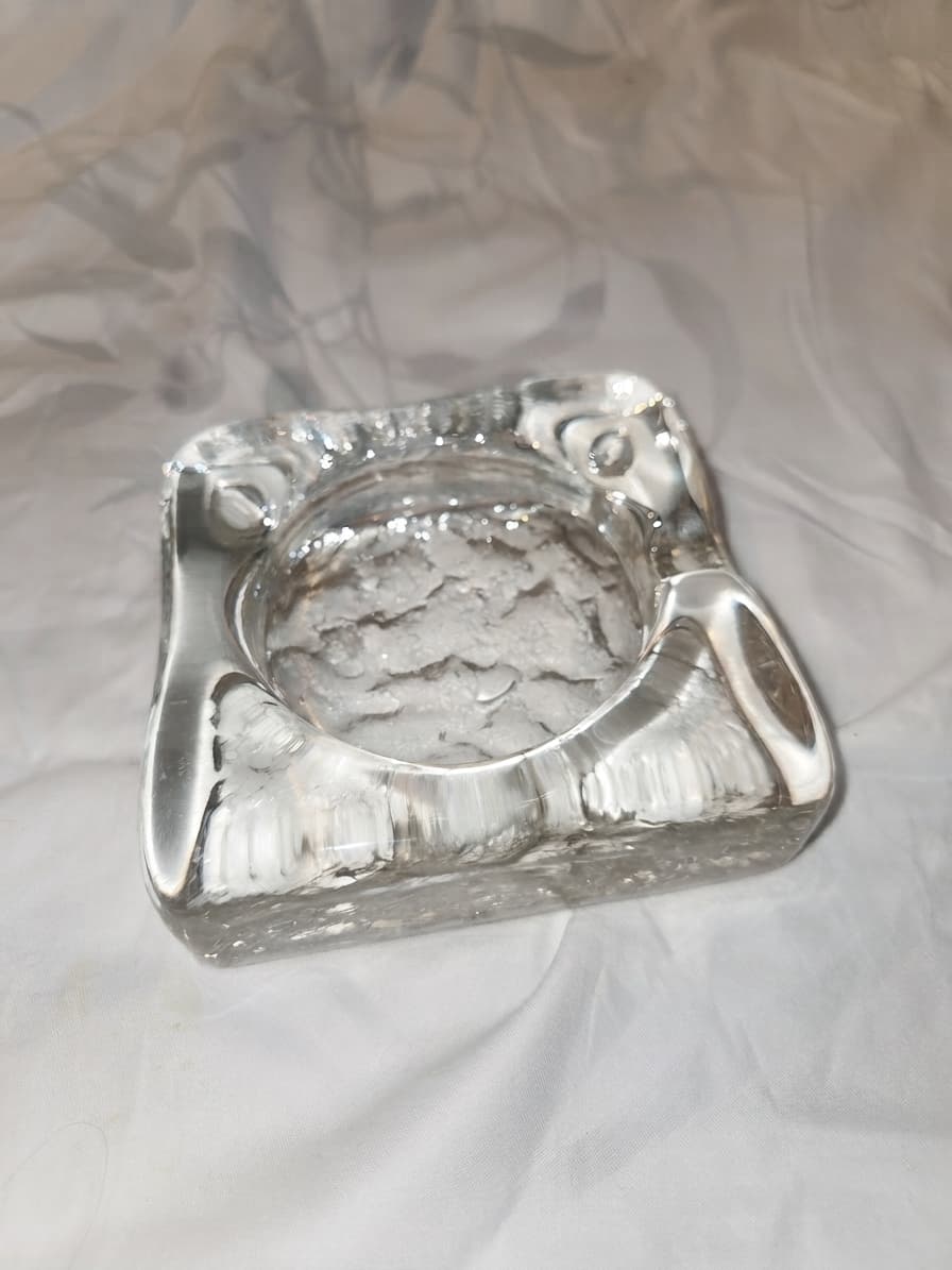 Vintage Heavy Clear Glass Square Ashtray — photo 1 of 3