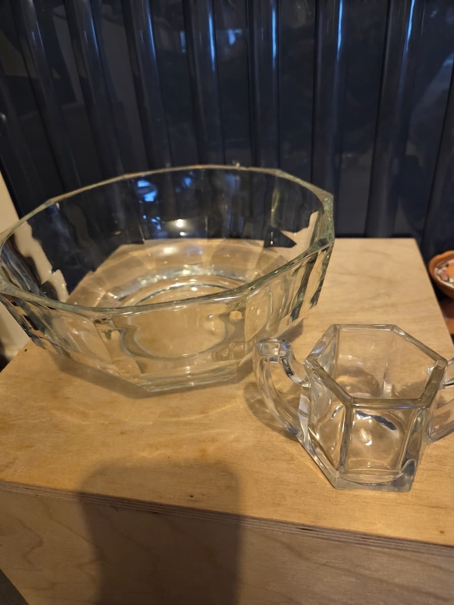 Vintage Hex Optic Clear Glass Bowl and Creamer Set — photo 1 of 3