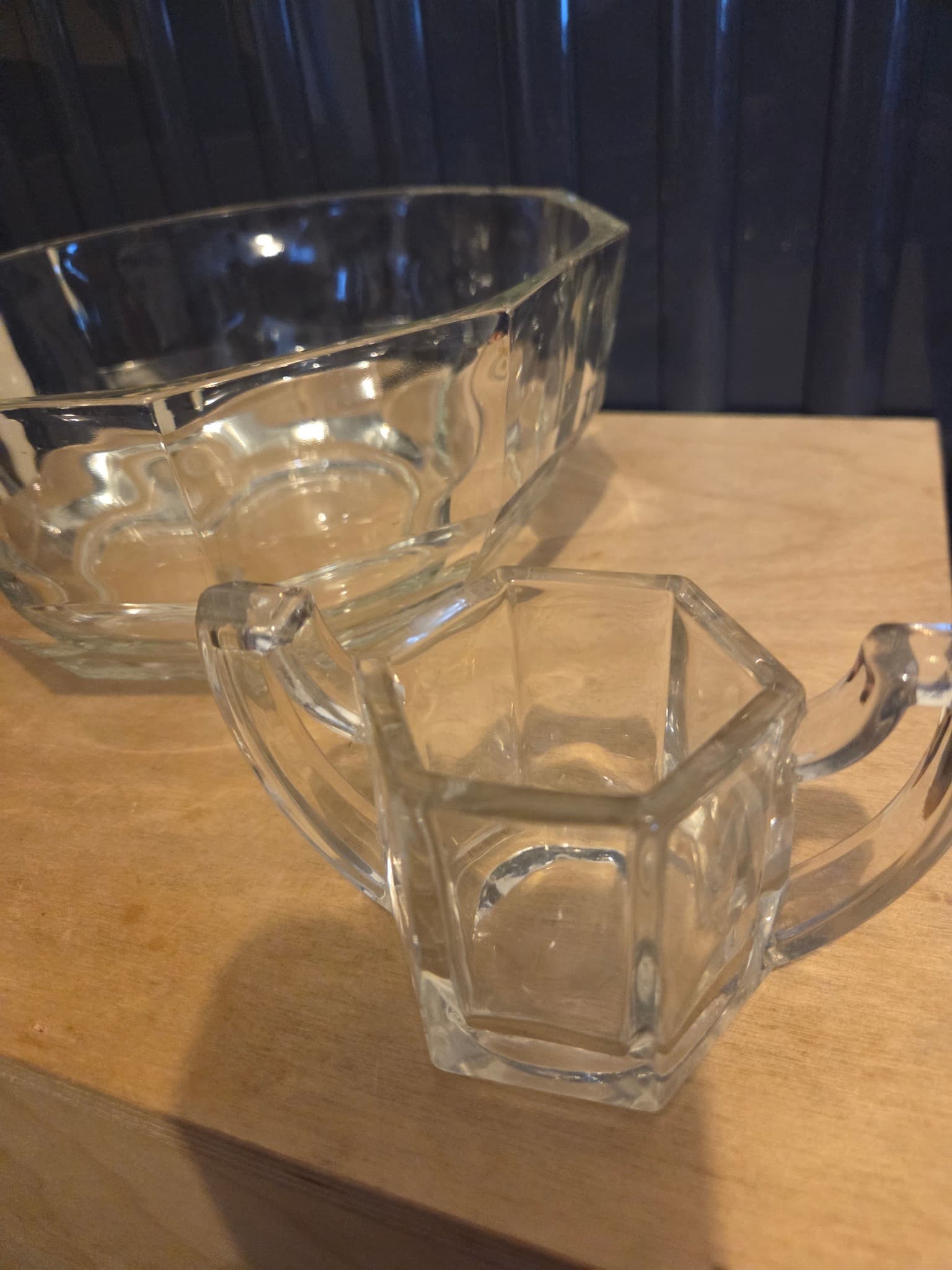 Vintage Hex Optic Clear Glass Bowl and Creamer Set — photo 3 of 3