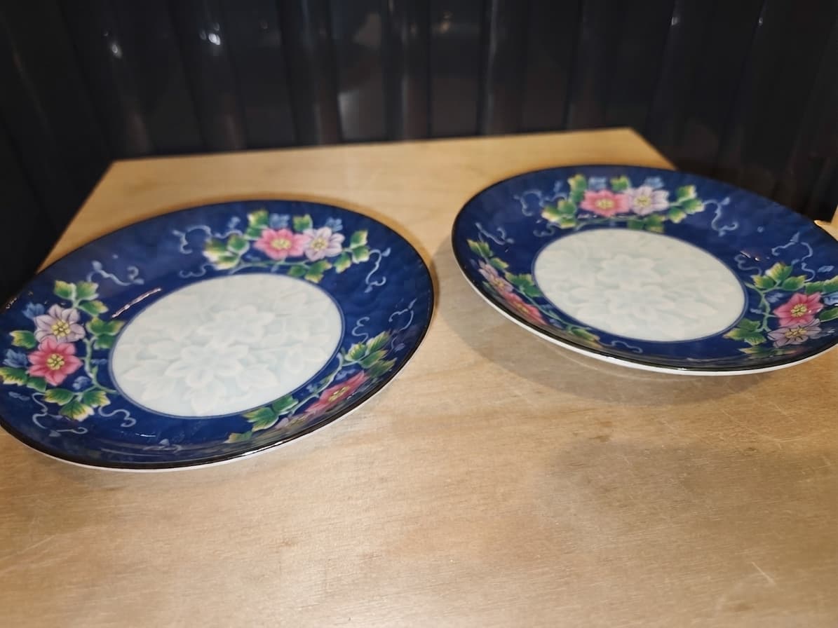 Vintage Japanese Porcelain Bread and Butter Plates - Blue Floral — photo 1 of 2