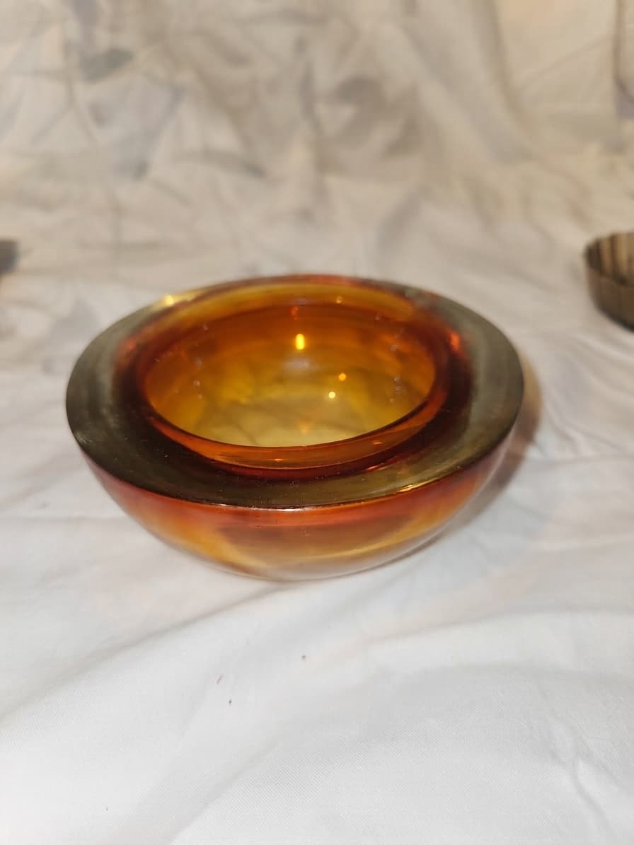 Vintage Mid-Century Modern Amber Glass Ashtray — photo 1 of 2