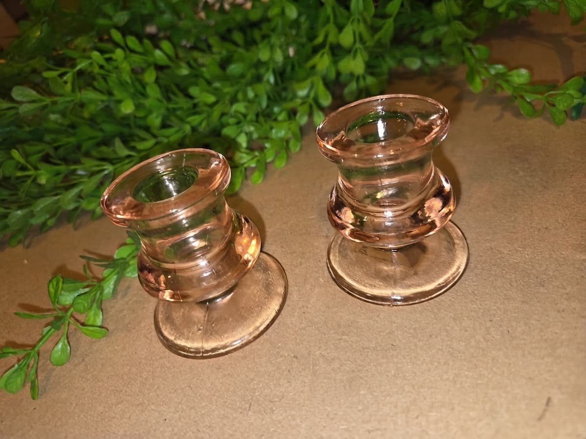 Vintage Pink Depression Glass Candle Holders - Pair — photo 1 of 2