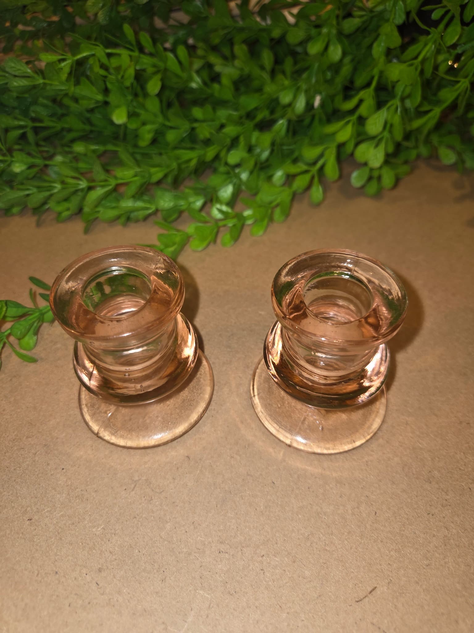 Vintage Pink Depression Glass Candle Holders - Pair — photo 2 of 2