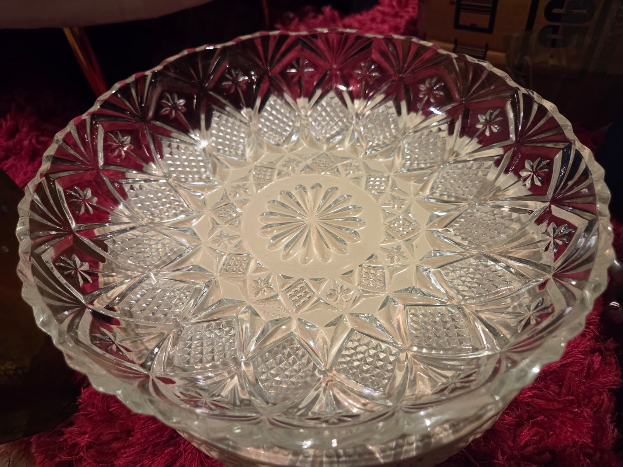 Vintage Pressed Glass Fruit Bowl - Clear Crystal Pattern — photo 2 of 4