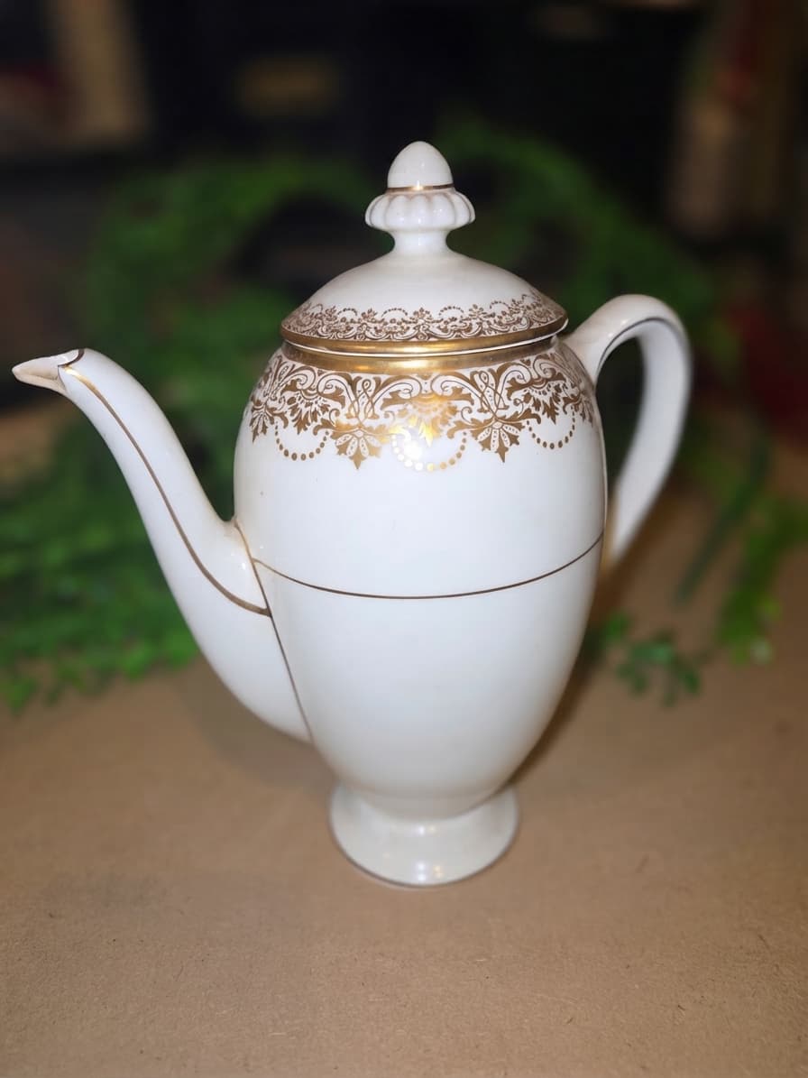 Vintage Royal Doulton Porcelain Coffee Pot with Gold Filigree — photo 1 of 3