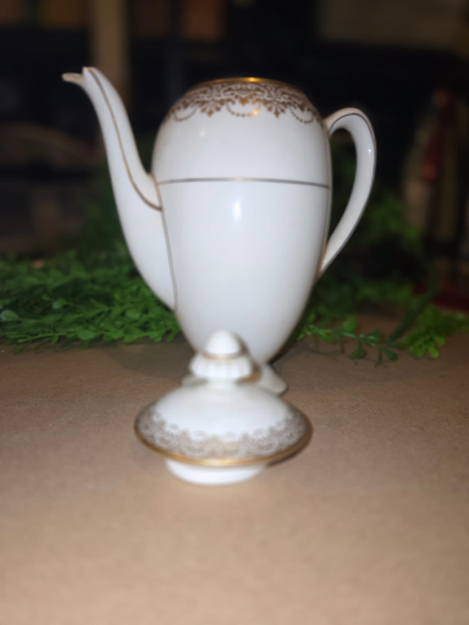 Vintage Royal Doulton Porcelain Coffee Pot with Gold Filigree — photo 2 of 3