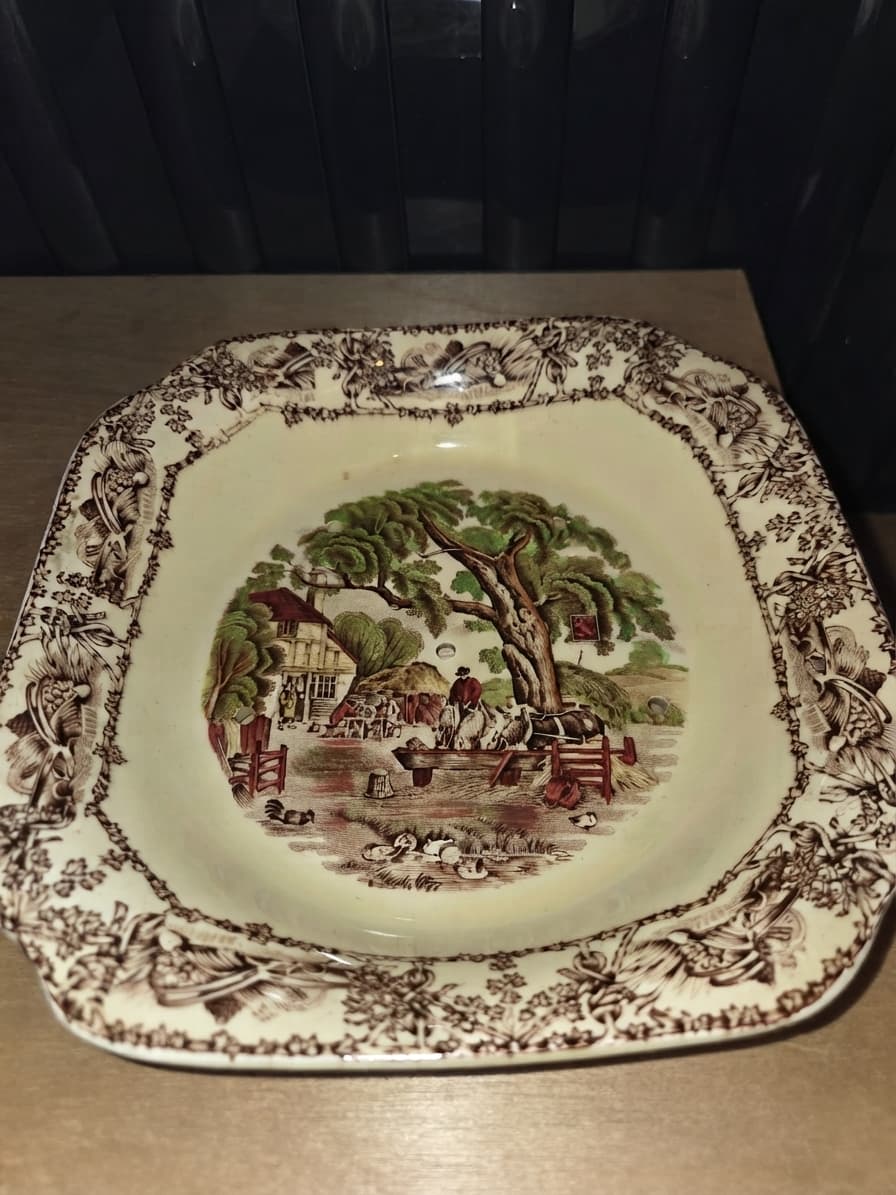 Vintage Royal Staffordshire Pottery Rural Scenes Square Serving Bowl — photo 1 of 2