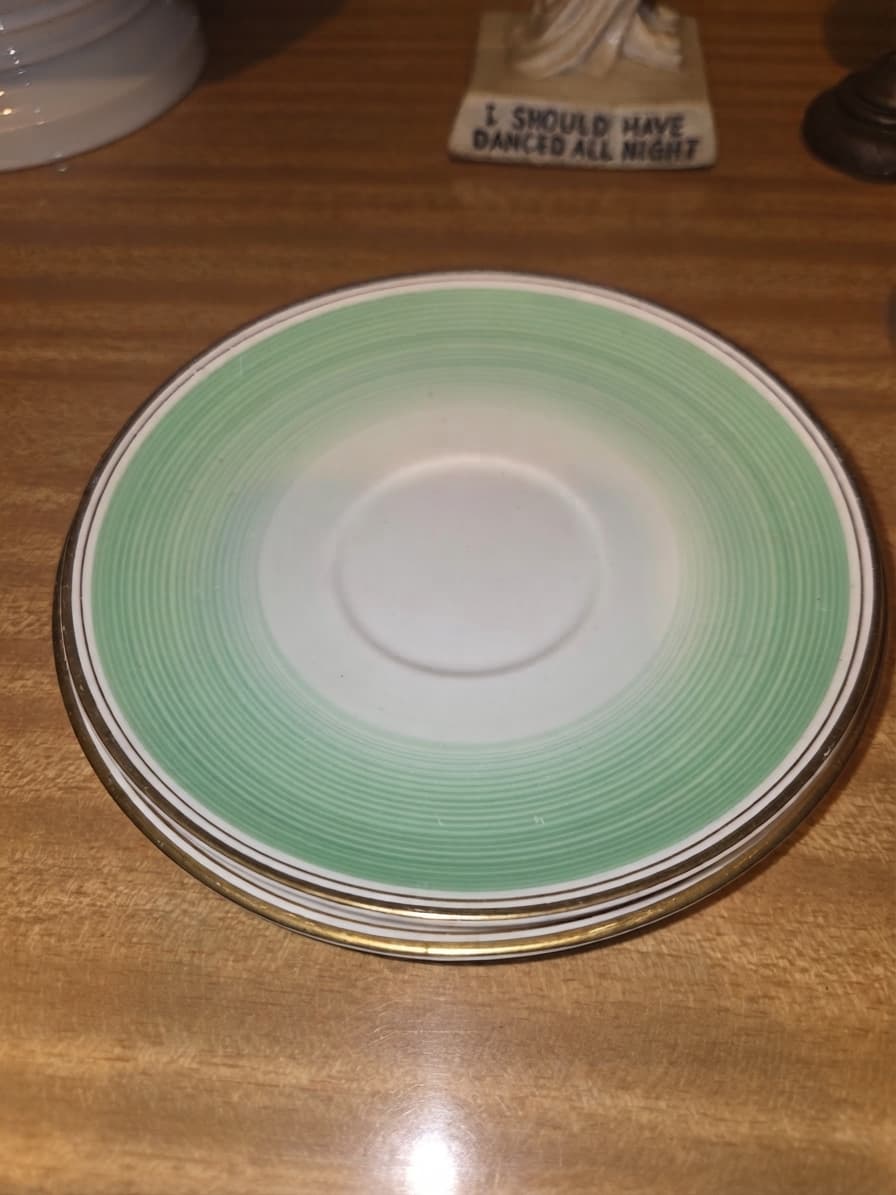 Vintage Shelley Fine Bone China Saucer - Green Band with Gold Trim — photo 1 of 2