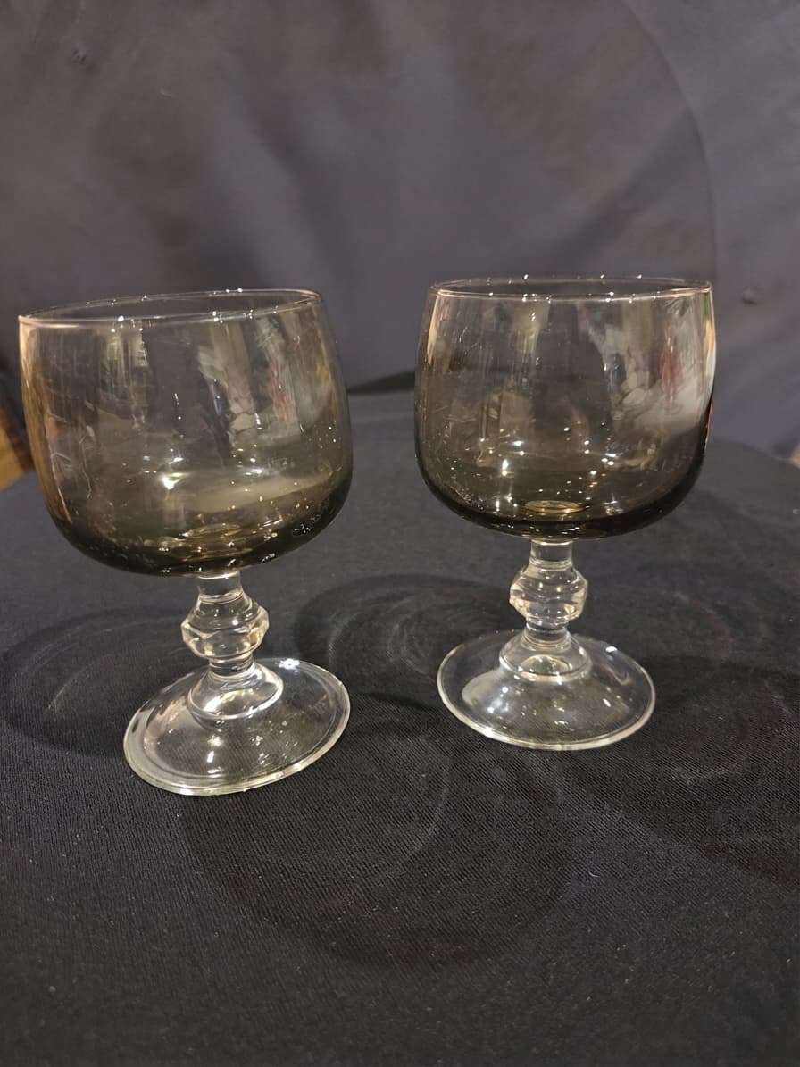 Vintage Smoke Glass Wine Goblets - Set of 2 — photo 1 of 2