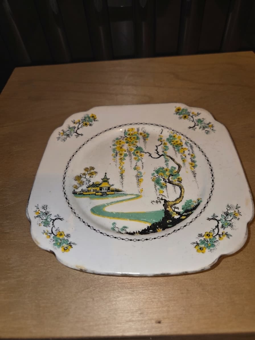Vintage Standard China Pagoda Square Plate - Chinoiserie Willow Pattern — photo 1 of 2