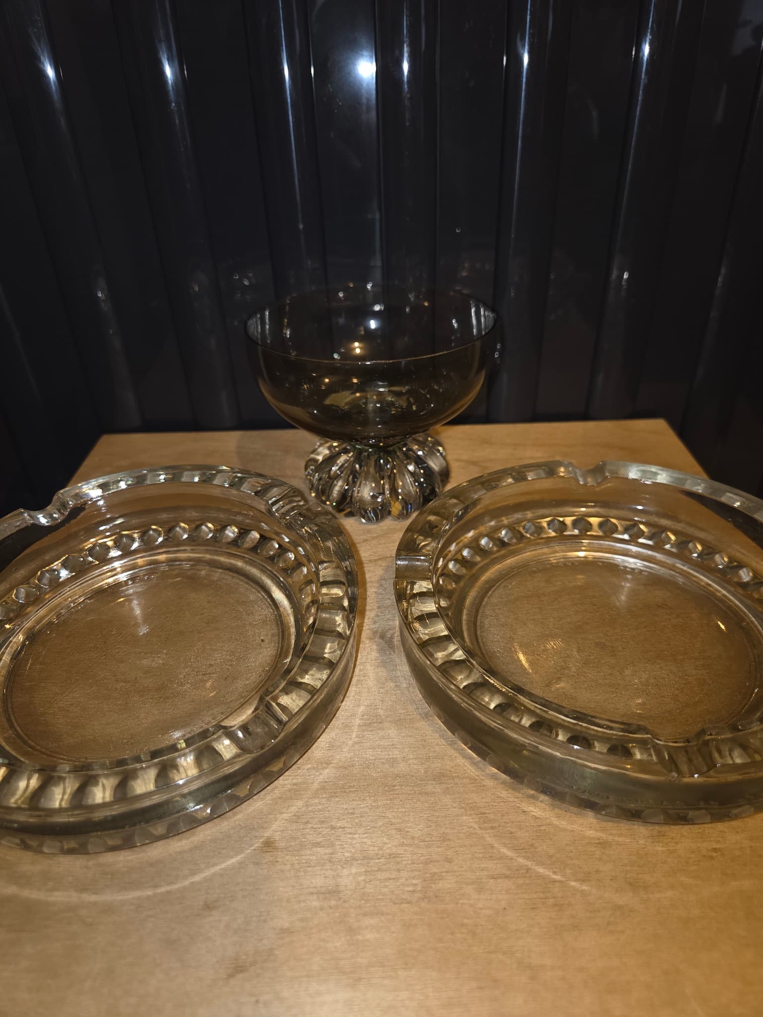 Vintage THE RAVENHEAD CO LTD Pressed Glass Ashtray and Footed Bowl Set — photo 2 of 6