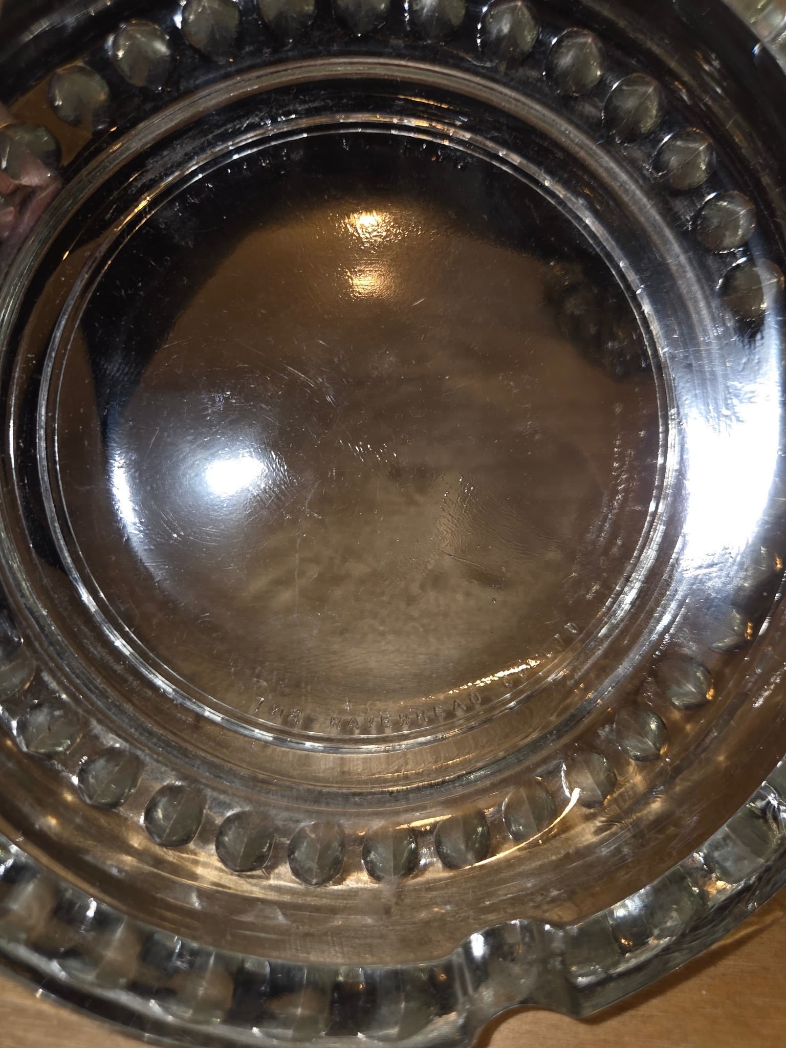 Vintage THE RAVENHEAD CO LTD Pressed Glass Ashtray and Footed Bowl Set — photo 3 of 6