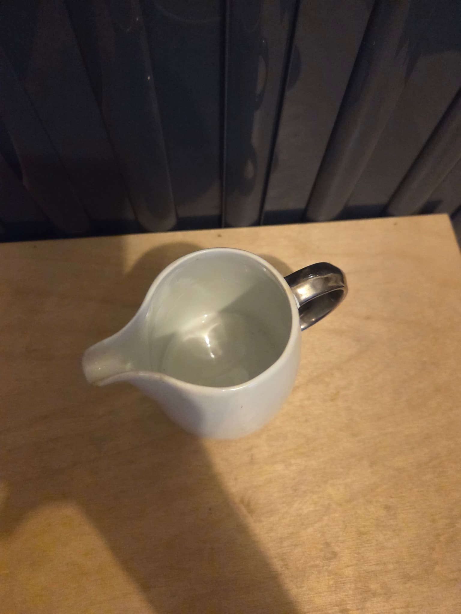 White Ceramic Creamer Pitcher with Metallic Handle — photo 2 of 2