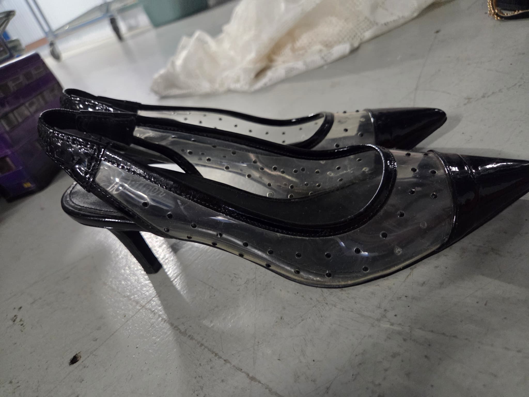 Wittner Clear Vinyl Pointed Toe Slingback Heels - Black Size 39 — photo 2 of 4
