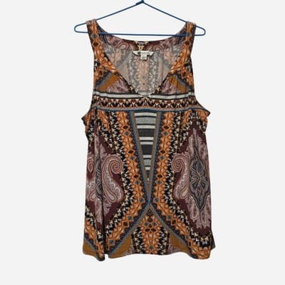 Rockmans Sleeveless Tank Top - Paisley & Geometric Print Boho Style XL — photo 1 of 5