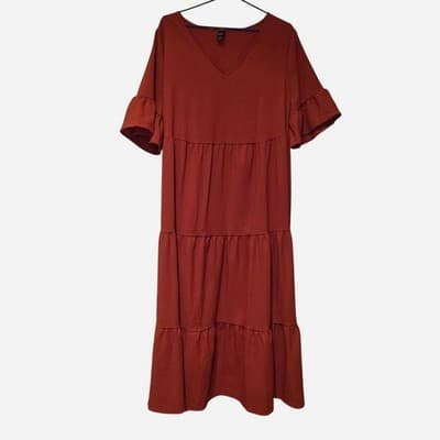 Emery Rose Tiered Midi Dress - Rust Orange Ruffle Sleeve Size 1XL — photo 1 of 5