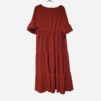 Emery Rose Tiered Midi Dress - Rust Orange Ruffle Sleeve Size 1XL — photo 5 of 5