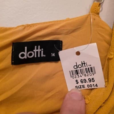 Dotti Swiss Dot Tiered Ruffle Mini Dress - Mustard Yellow Size 14 — photo 3 of 7