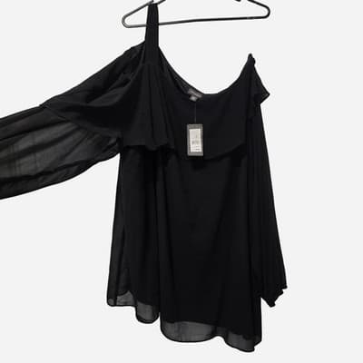 Autograph Black Chiffon One-Shoulder Ruffle Blouse - New With Tags Size 26 — photo 6 of 7