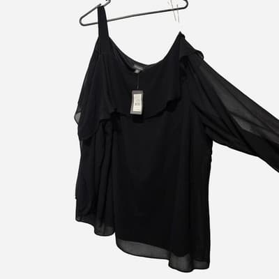 Autograph Black Chiffon One-Shoulder Ruffle Blouse - New With Tags Size 26 — photo 7 of 7