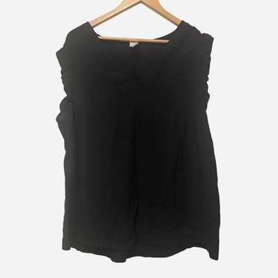 anko black linen blouse with ruffle sleeves โ photo 2 of 4
